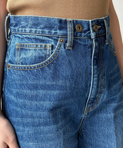 高腰雙排扣牛仔褲