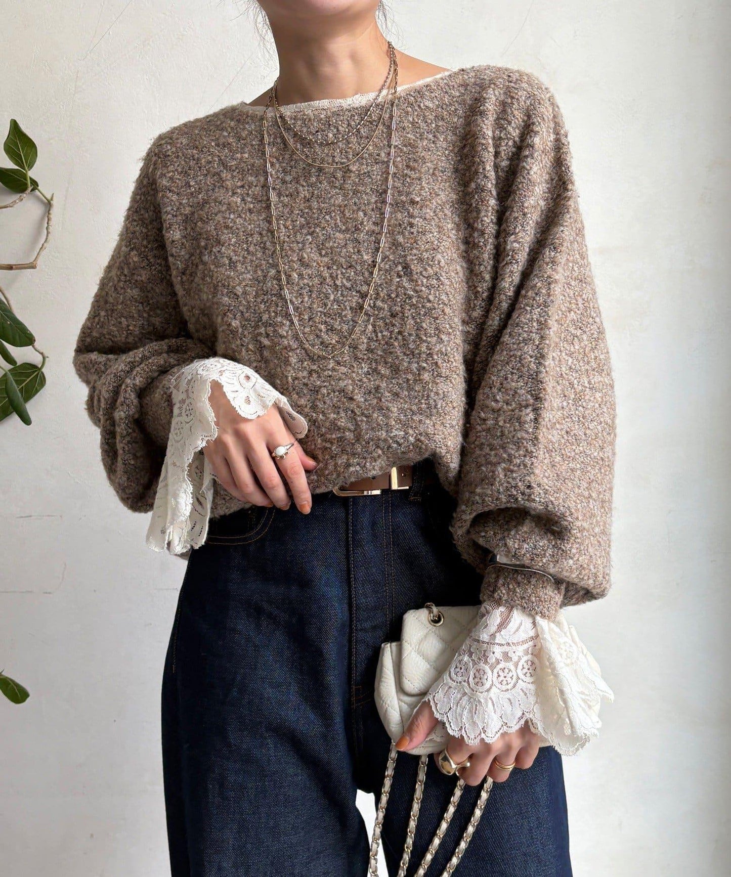 混紡紗船領套頭衫