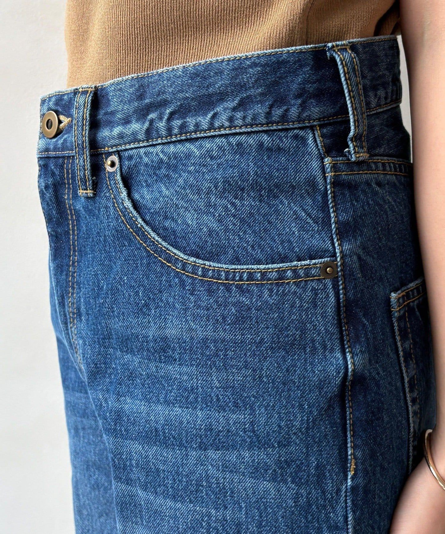 高腰雙排扣牛仔褲