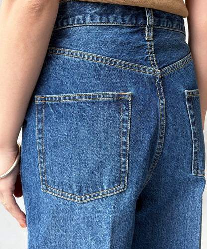 高腰雙排扣牛仔褲