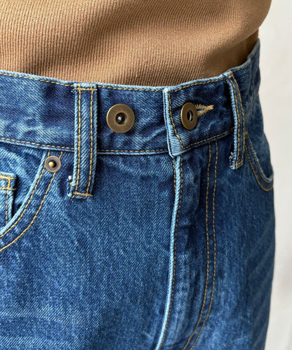 高腰雙排扣牛仔褲