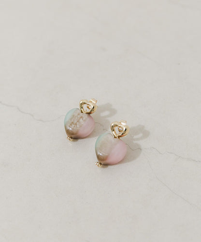 大理石色樹脂愛心耳環