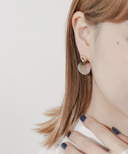 大理石色樹脂愛心耳環