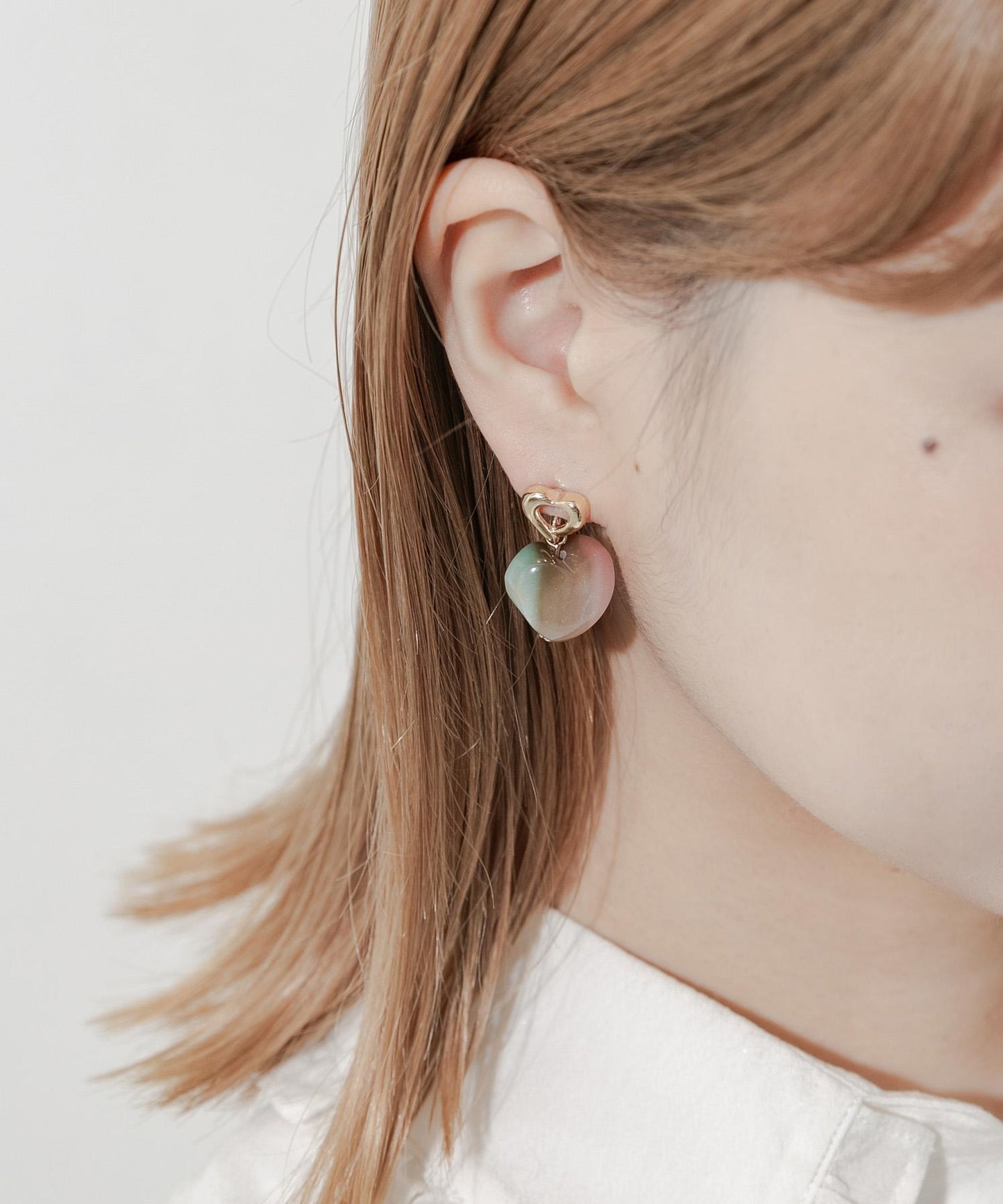 大理石色樹脂愛心耳環