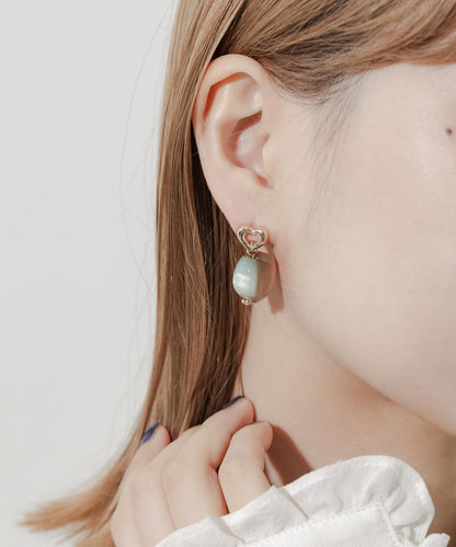 大理石色樹脂愛心耳環