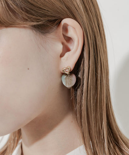 大理石色樹脂愛心耳環