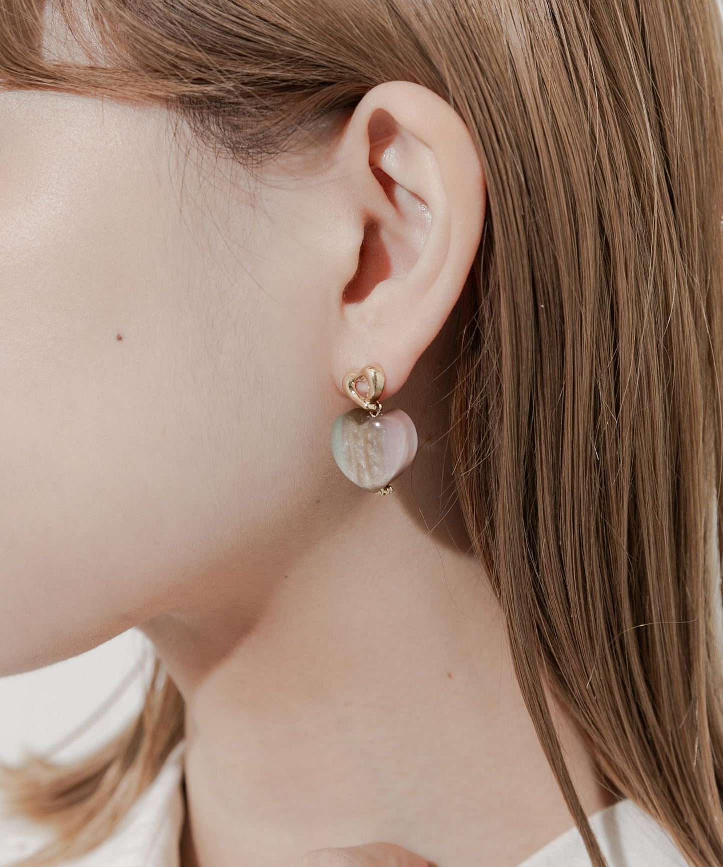 大理石色樹脂愛心耳環