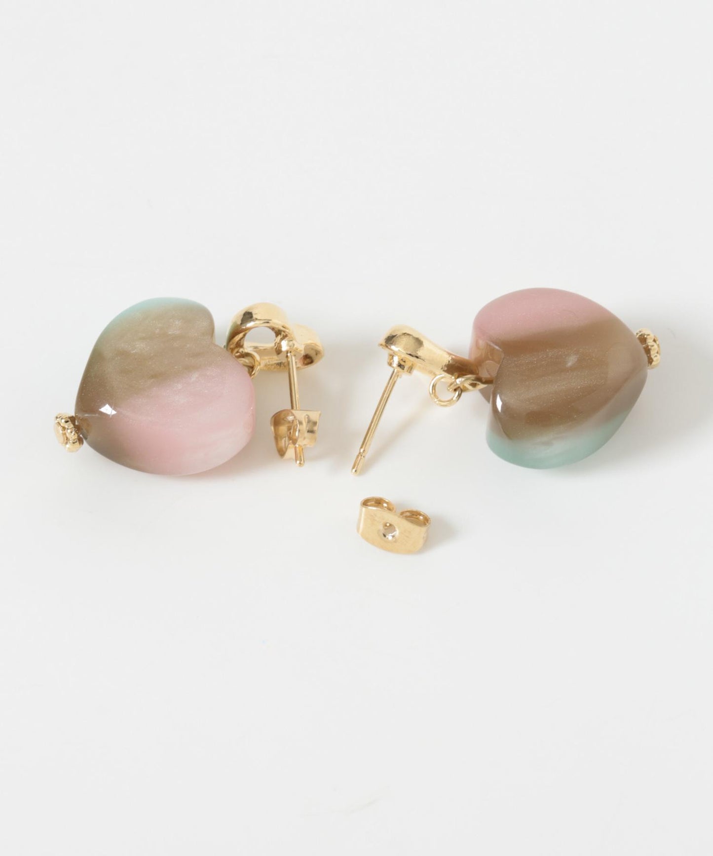 大理石色樹脂愛心耳環