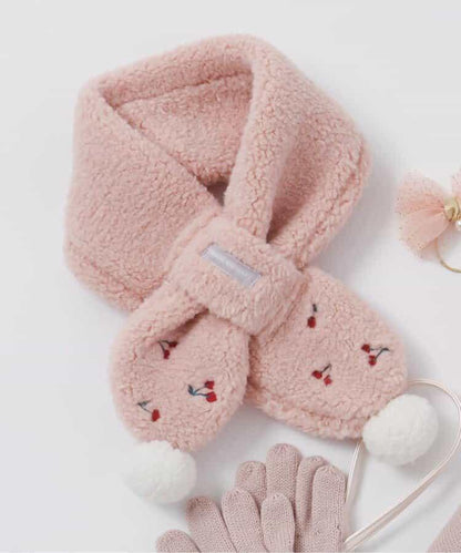 愛心櫻桃毛絨圍巾