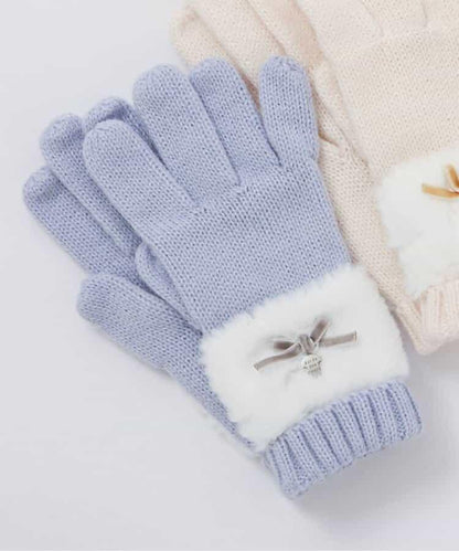 蝴蝶結毛絨手套