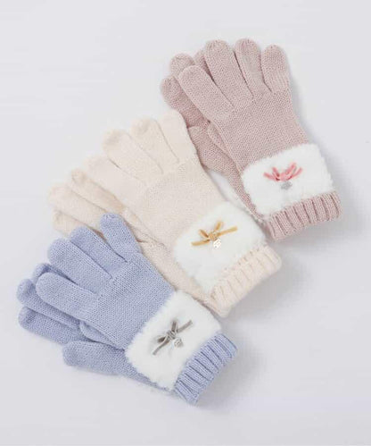 蝴蝶結毛絨手套