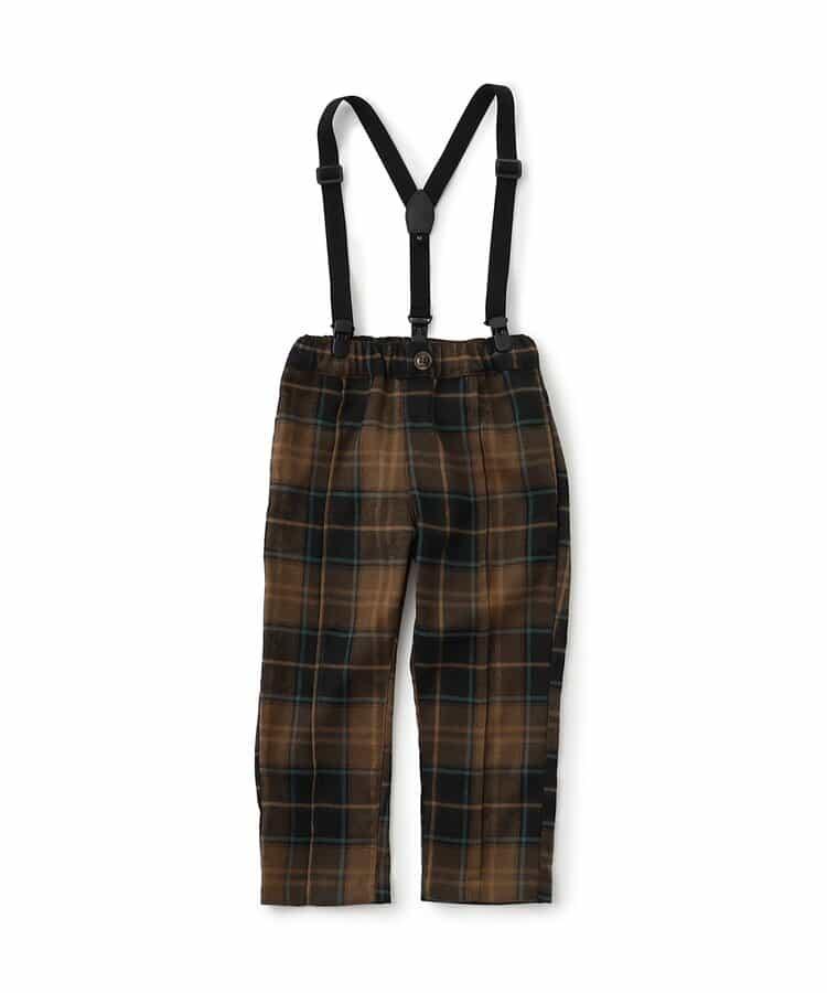 帶吊帶格子長褲 10分褲