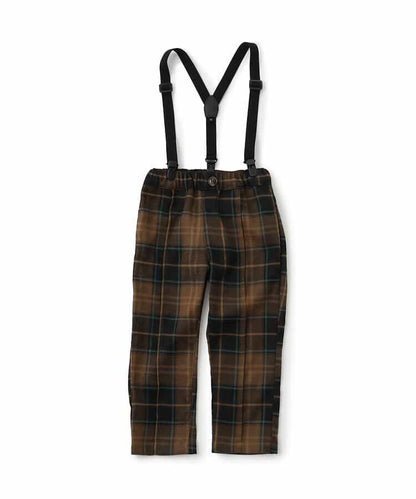 帶吊帶格子長褲 10分褲