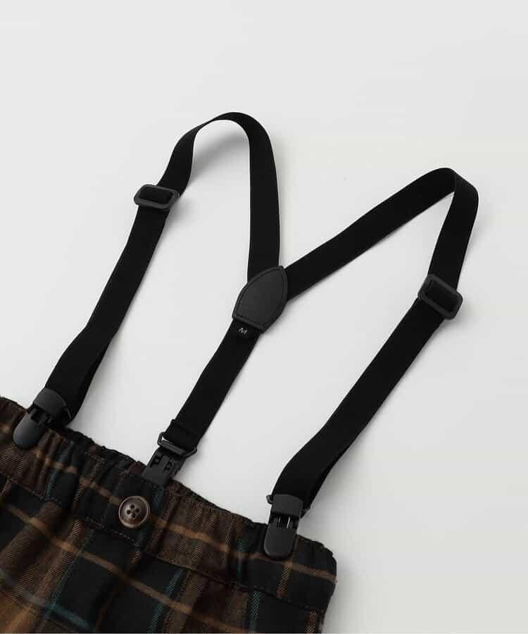 帶吊帶格子長褲 10分褲
