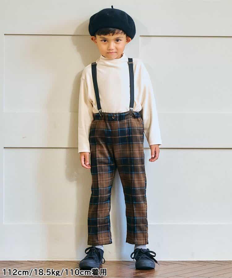 帶吊帶格子長褲 10分褲