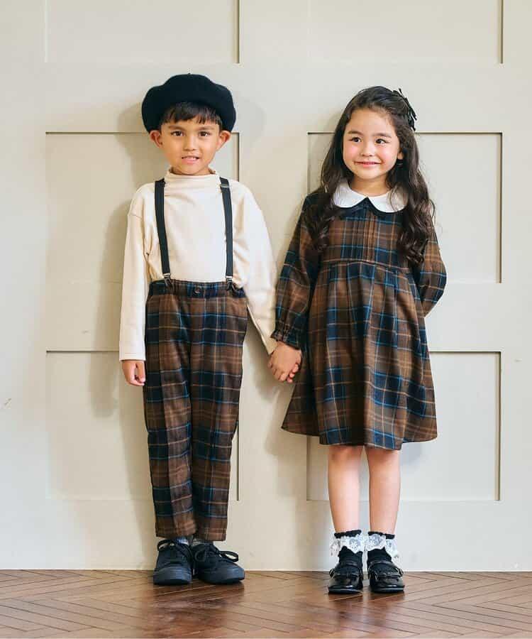 帶吊帶格子長褲 10分褲