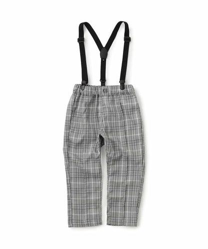 帶吊帶格子長褲 10分褲