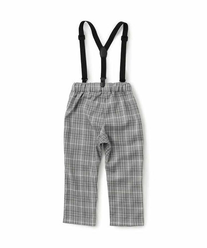 帶吊帶格子長褲 10分褲