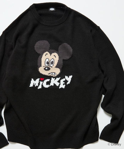《迪士尼》 / 《迪士尼》 / 米老鼠寬鬆版型提花圓領針織衫 / MICKY FACE