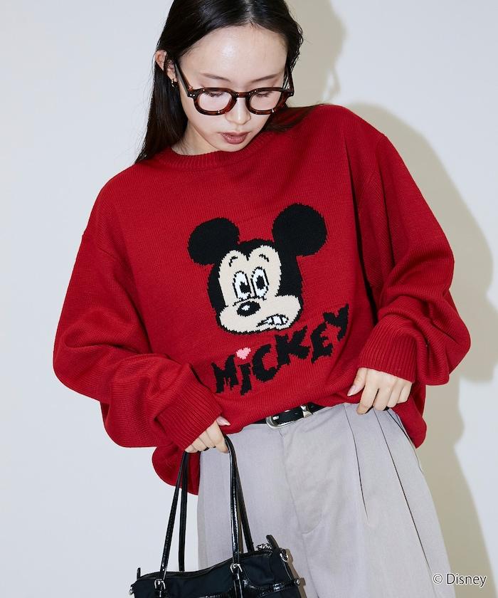 《迪士尼》 / 《迪士尼》 / 米老鼠寬鬆版型提花圓領針織衫 / MICKY FACE