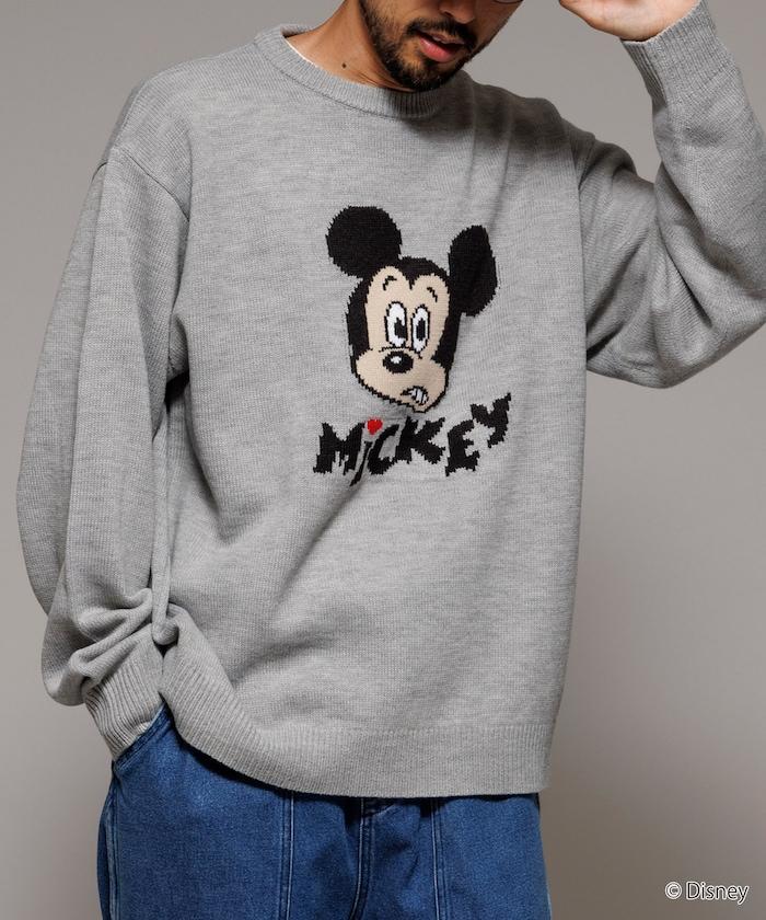 《迪士尼》 / 《迪士尼》 / 米老鼠寬鬆版型提花圓領針織衫 / MICKY FACE