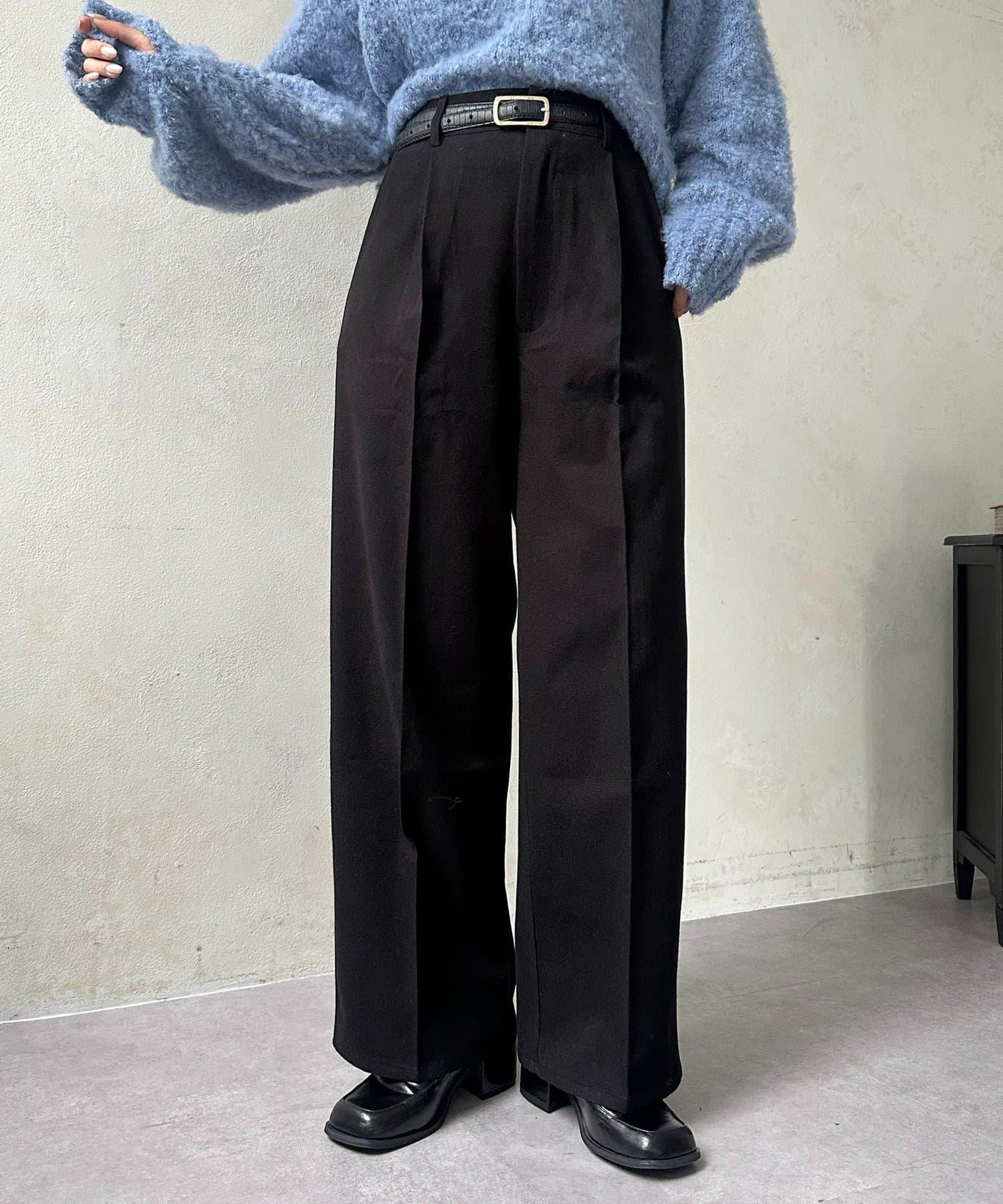 羊毛感直筒西裝褲