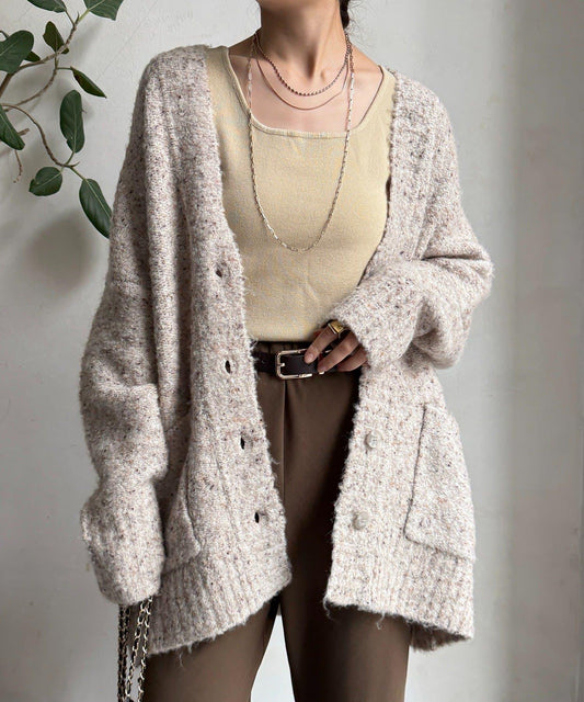 【DouDou】ウォッシャブルカラーネップカーディガン