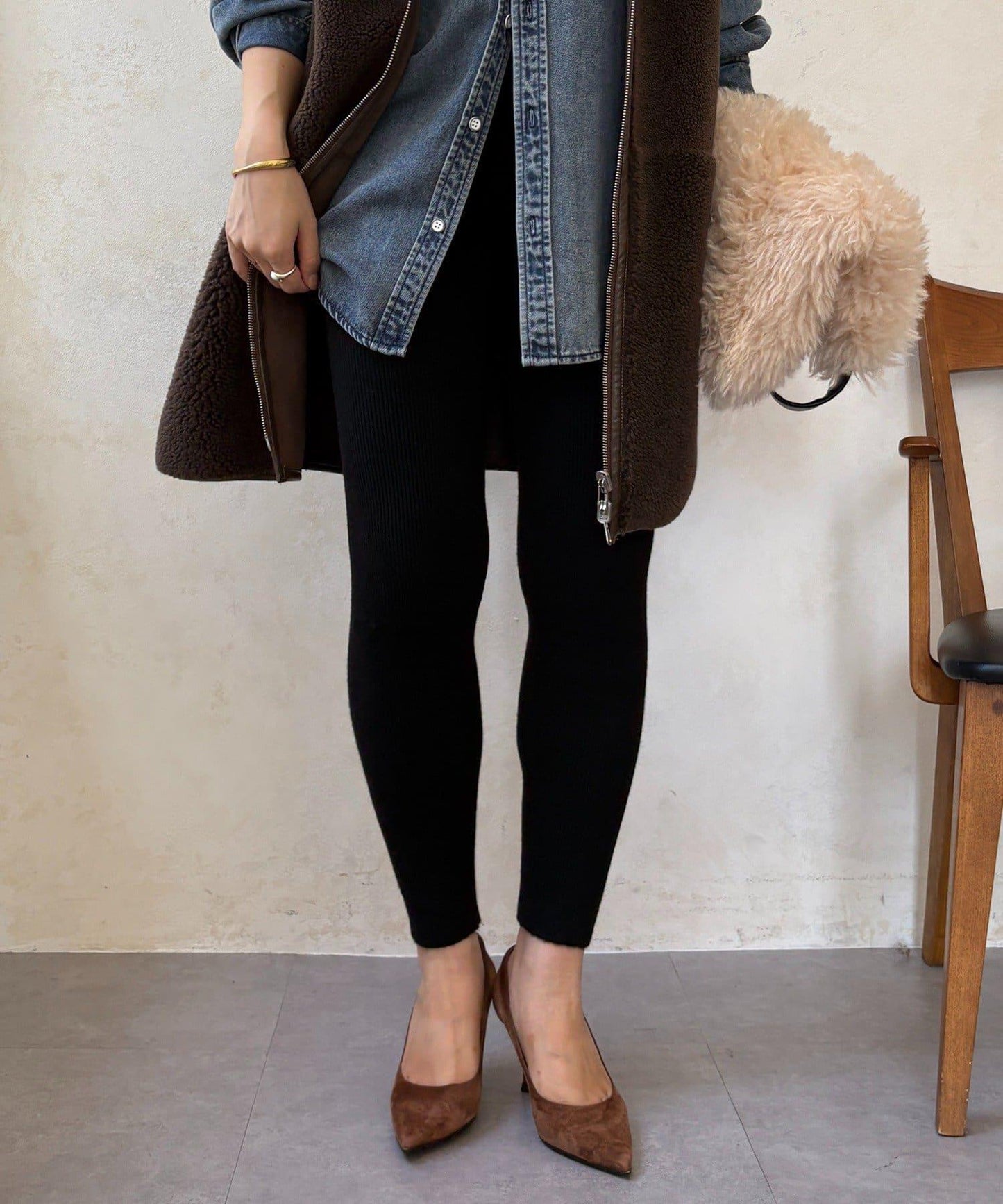 加絨針織打底褲