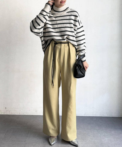 配合成皮帶長褲