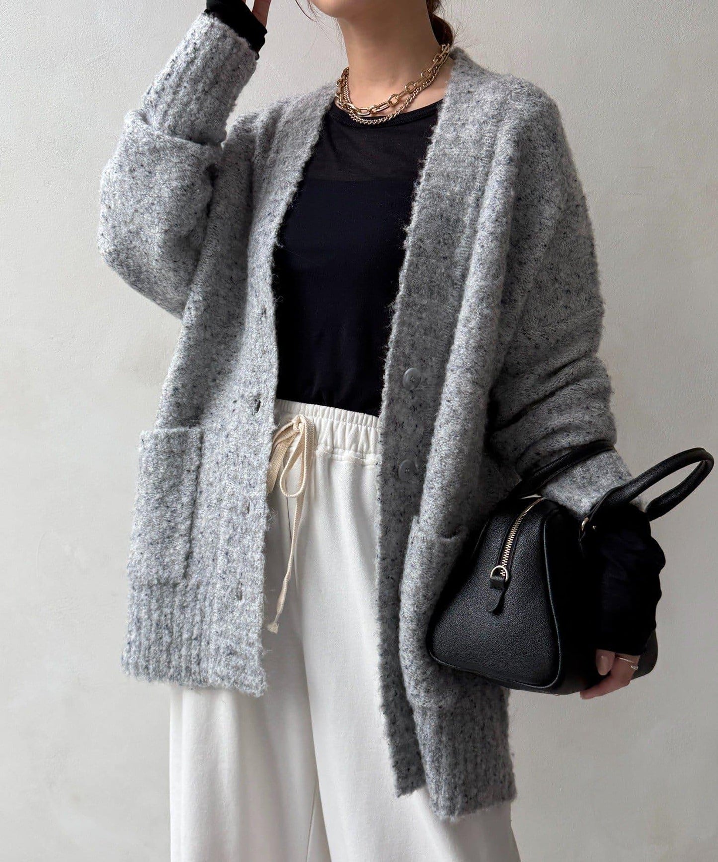 【DouDou】ウォッシャブルカラーネップカーディガン