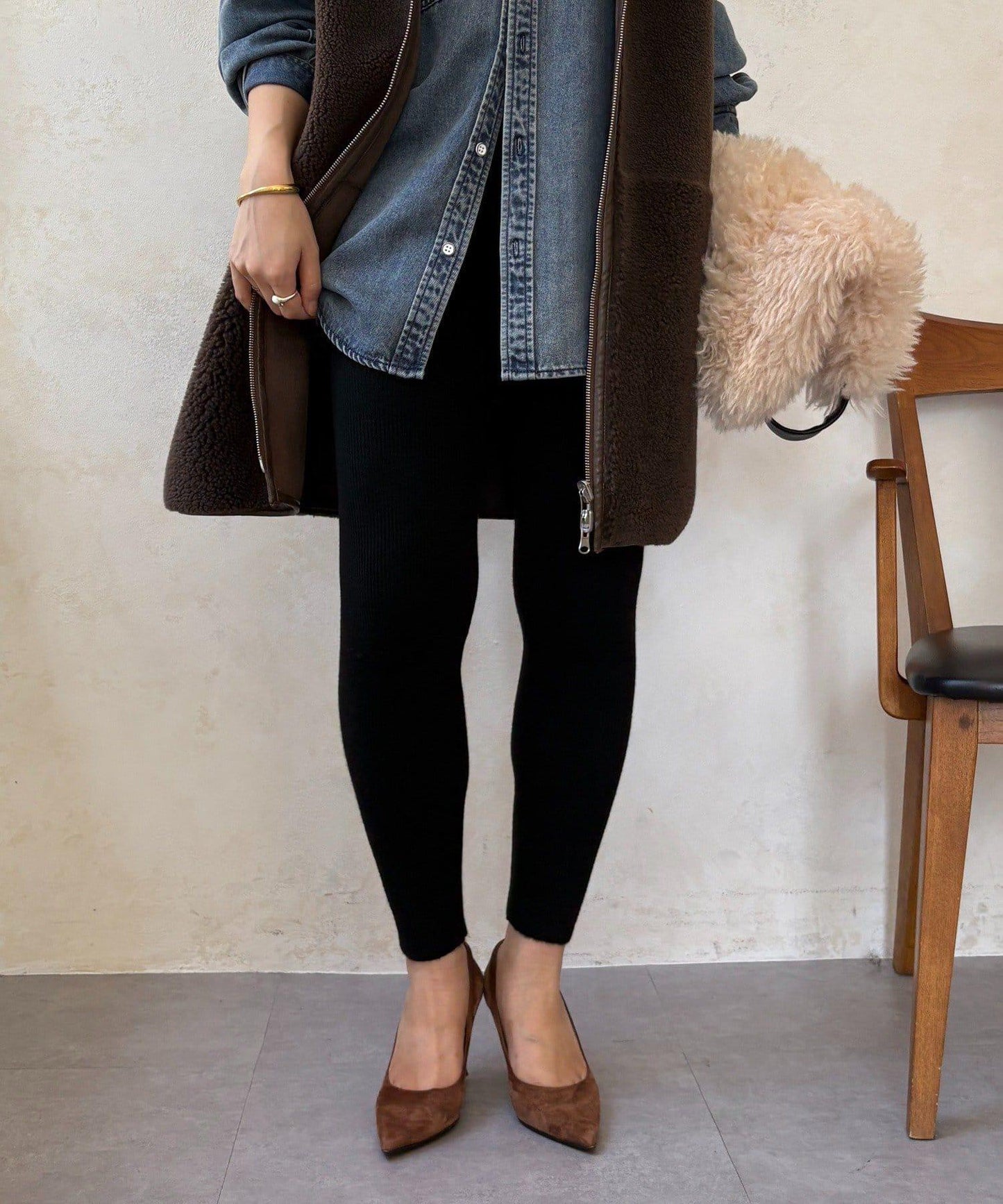 加絨針織打底褲