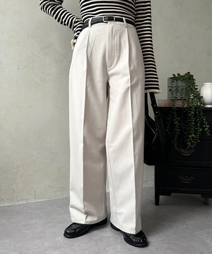 羊毛感直筒西裝褲