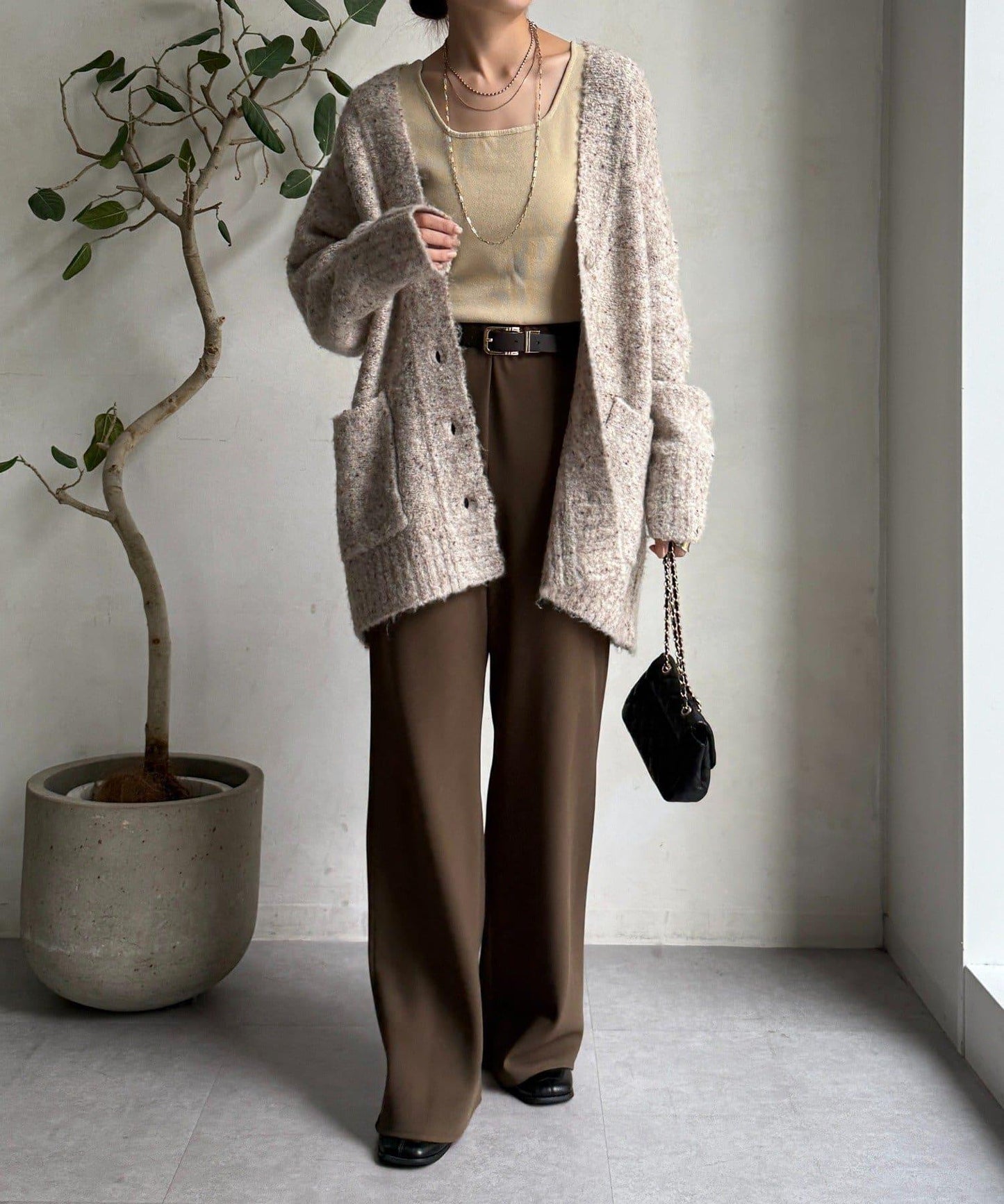 【DouDou】ウォッシャブルカラーネップカーディガン