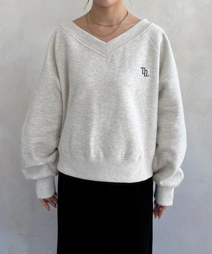 V領刺繡標誌加絨套頭衫