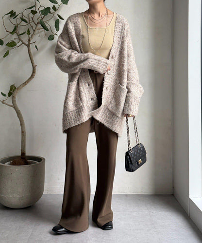 【DouDou】ウォッシャブルカラーネップカーディガン