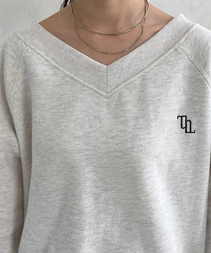 V領刺繡標誌加絨套頭衫