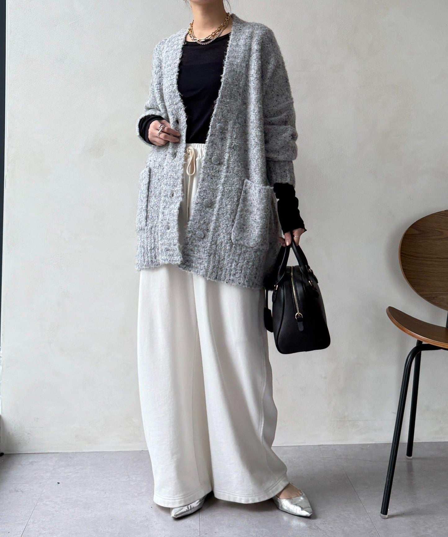 【DouDou】ウォッシャブルカラーネップカーディガン