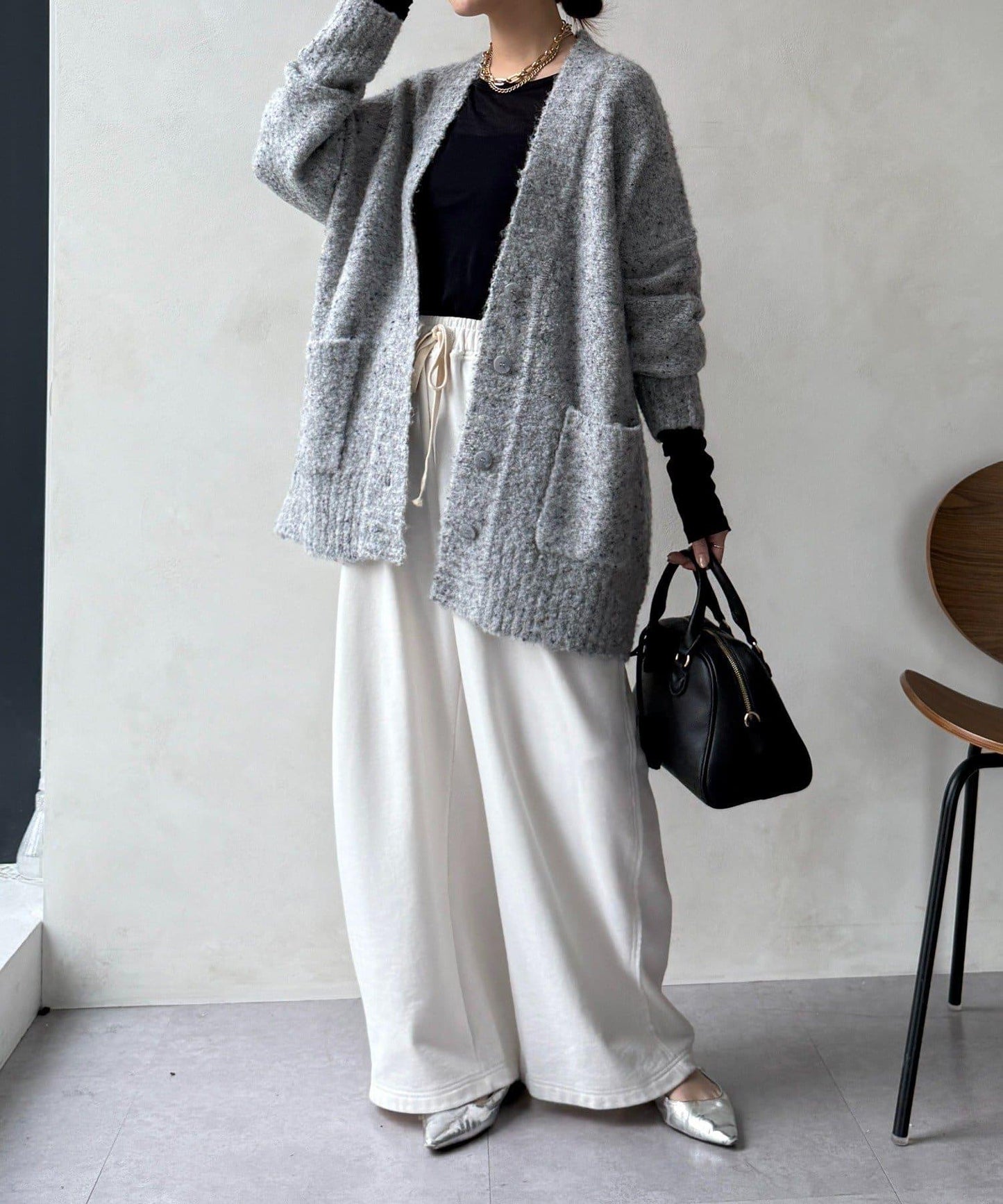 【DouDou】ウォッシャブルカラーネップカーディガン