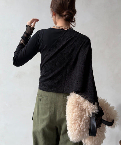 蕾絲網紗拼接透視T恤