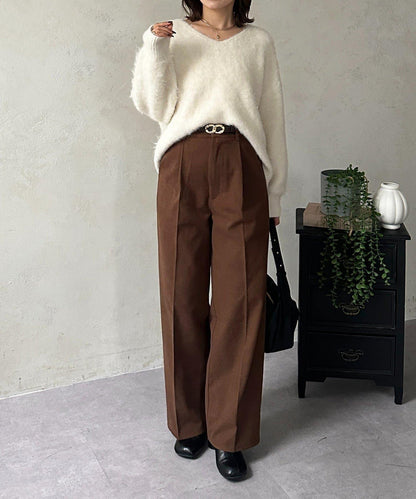 羊毛感直筒西裝褲