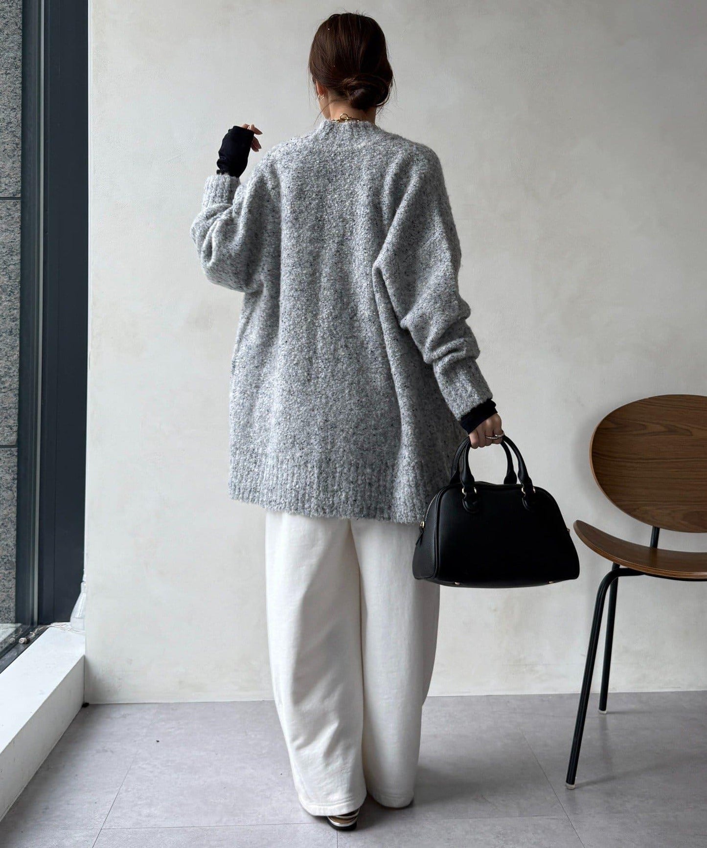 【DouDou】ウォッシャブルカラーネップカーディガン