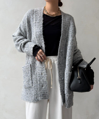 【DouDou】ウォッシャブルカラーネップカーディガン