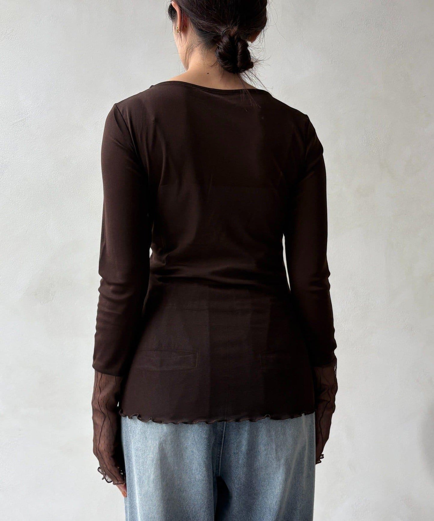 蕾絲網紗拼接透視T恤