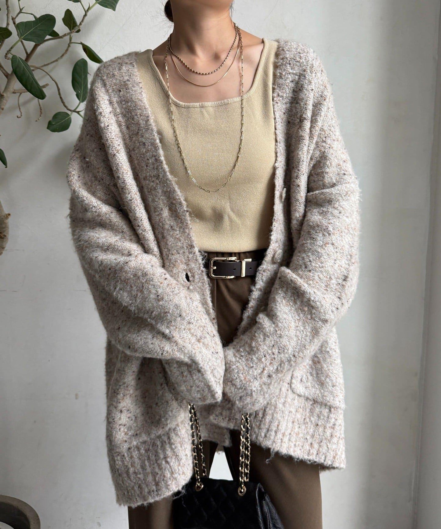 【DouDou】ウォッシャブルカラーネップカーディガン