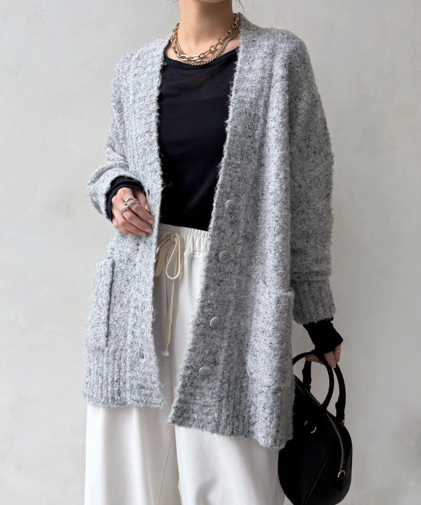 【DouDou】ウォッシャブルカラーネップカーディガン