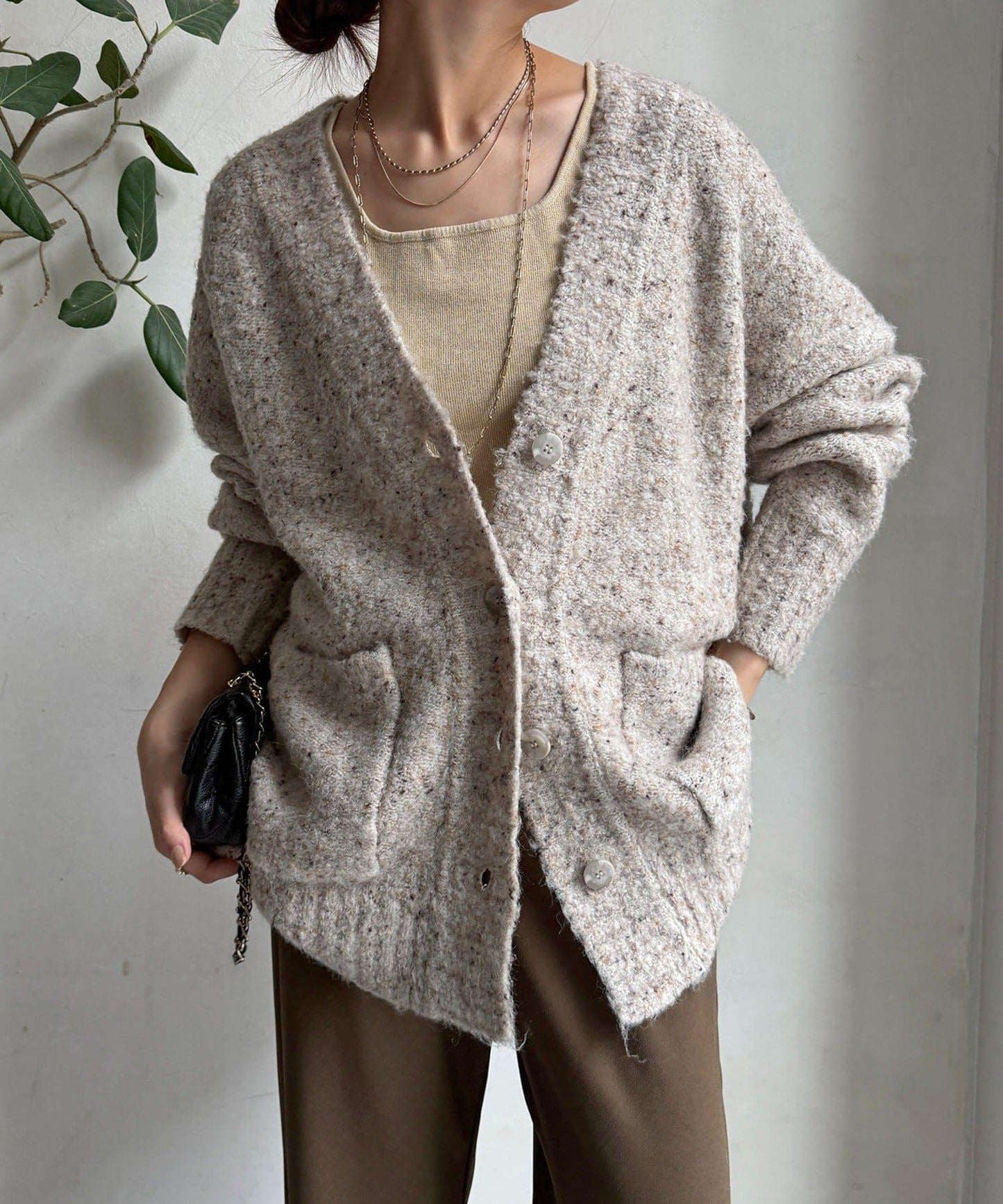 【DouDou】ウォッシャブルカラーネップカーディガン