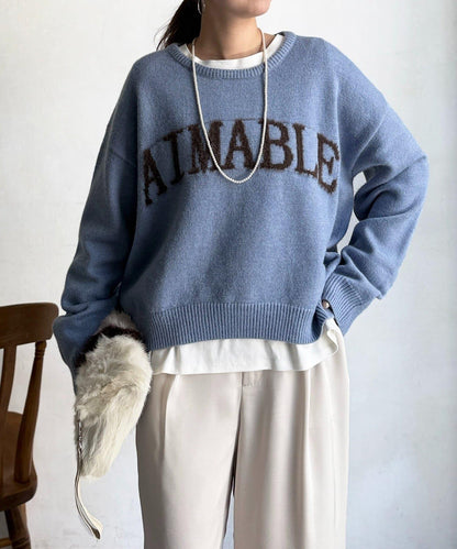 毛絨字母圖案針織套頭衫