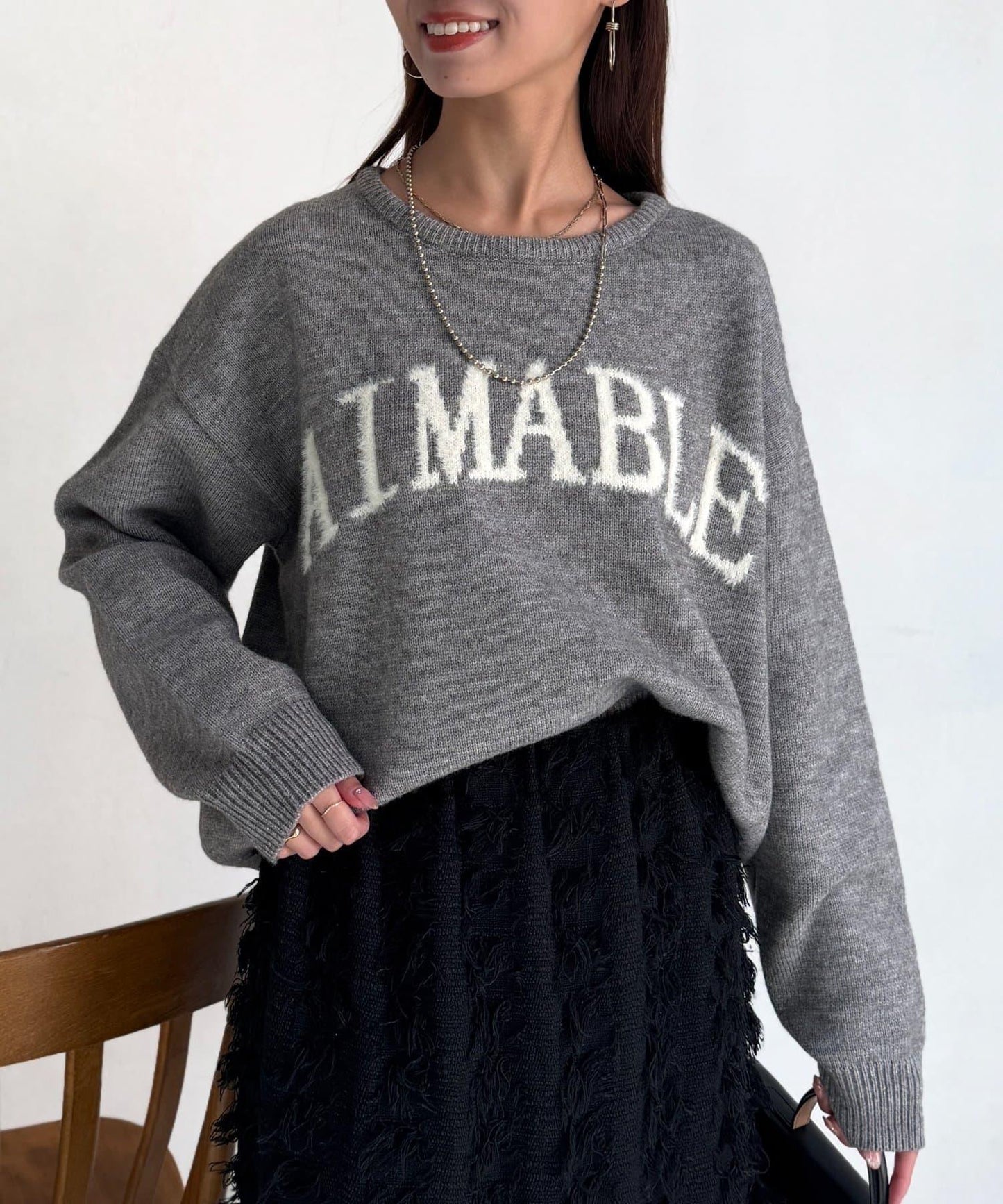 毛絨字母圖案針織套頭衫