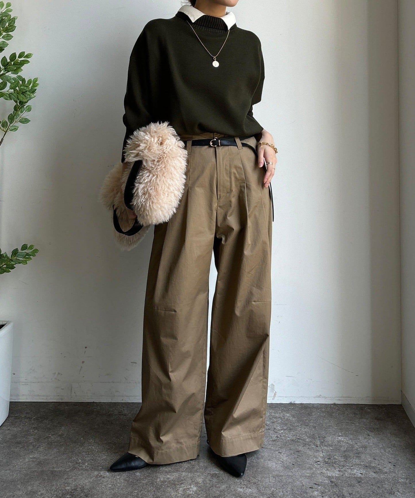 拼色雙層領針織上衣