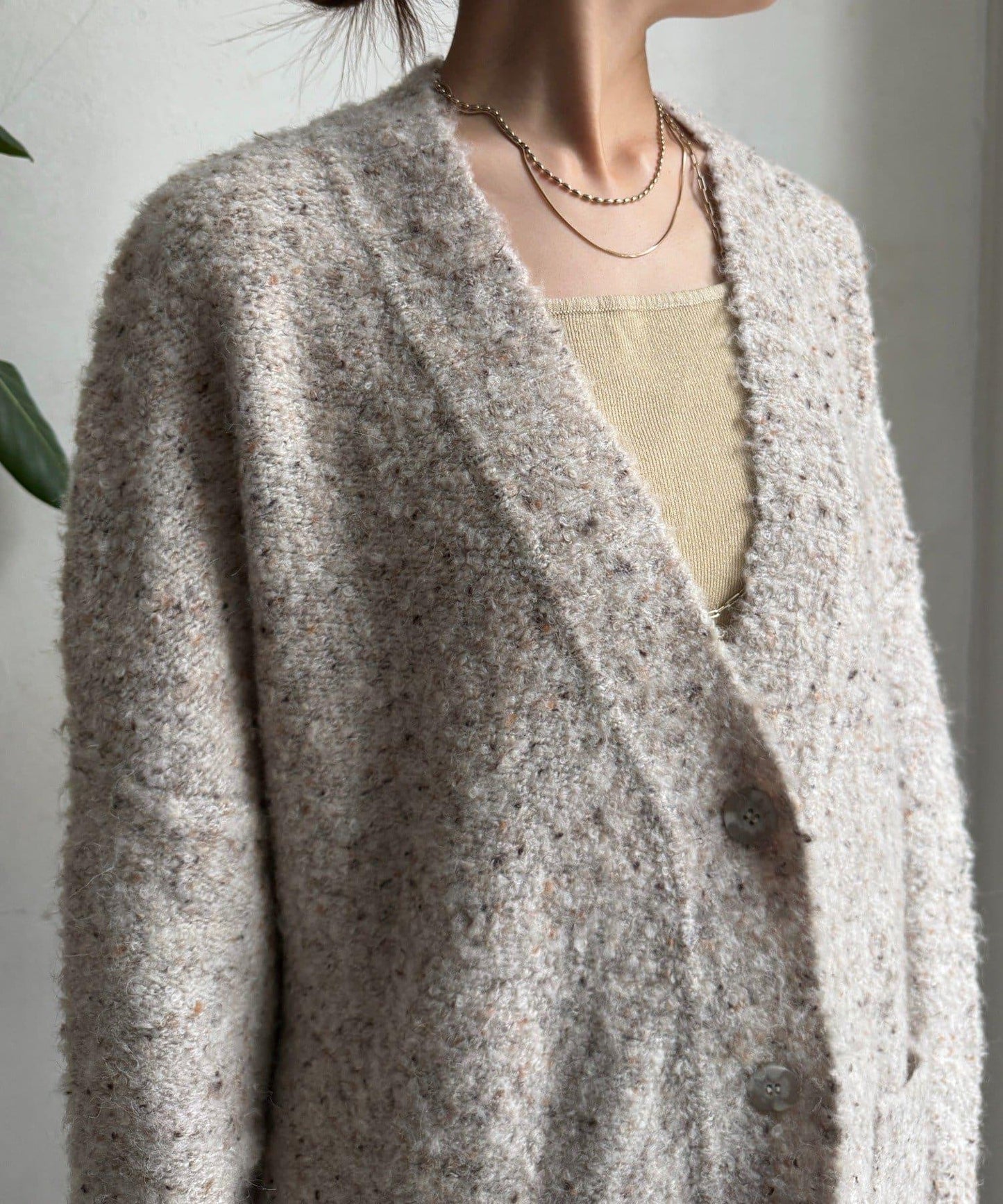 【DouDou】ウォッシャブルカラーネップカーディガン